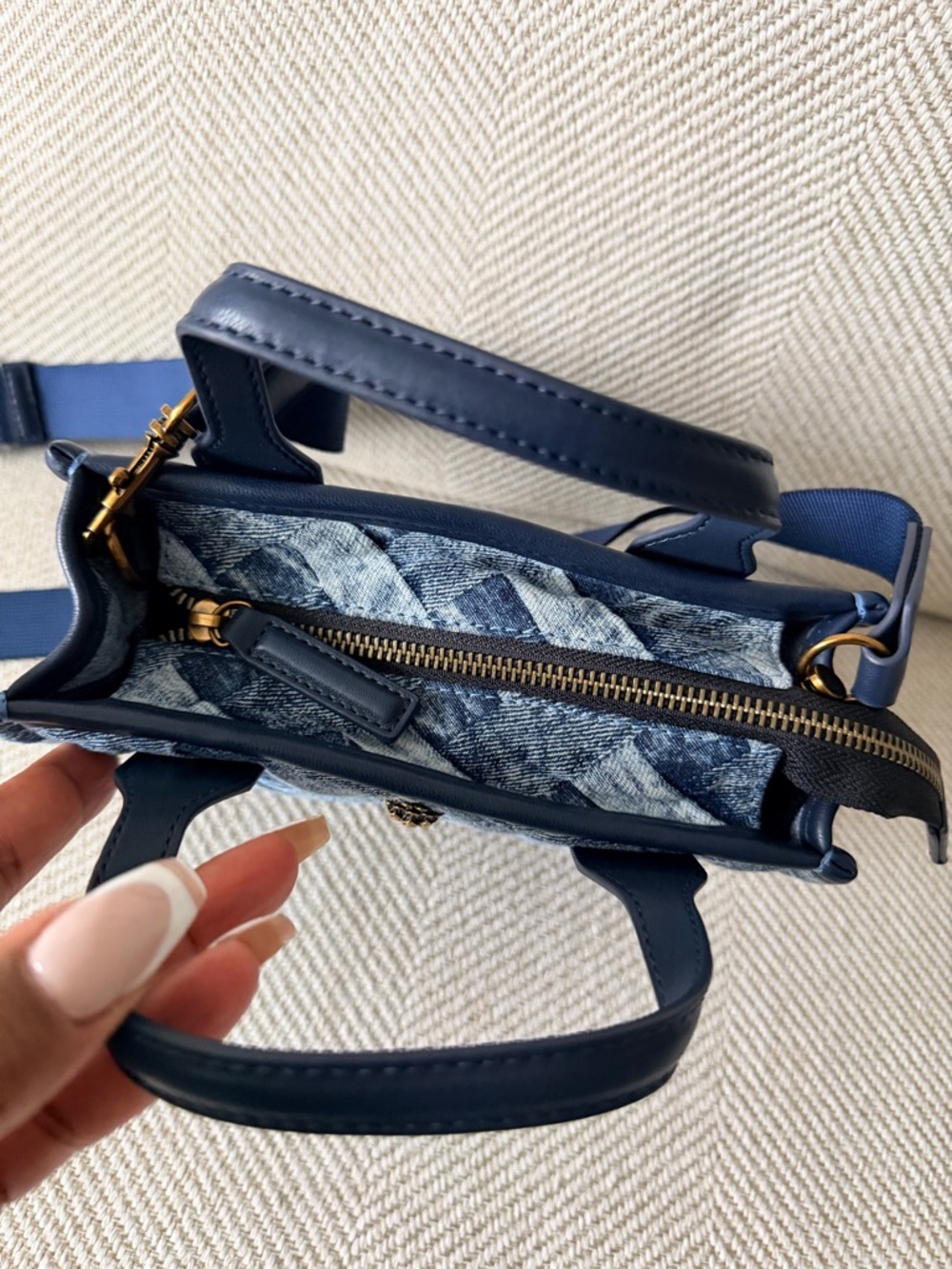 Kurt Geiger Blue Woven Denim Mini Satchel - Picture 4 of 7